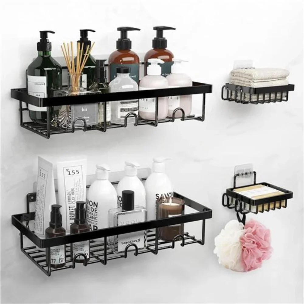 4 Pack Shower Caddy Organizer, Stainless Steel Shower Shelf with Hooks